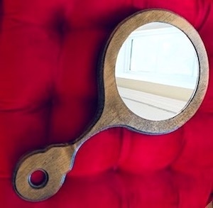 Vintage 1970s Wood Modern Handheld Mirror