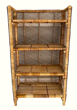 Vintage Woven Bamboo Rattan Beverage Serving Cart