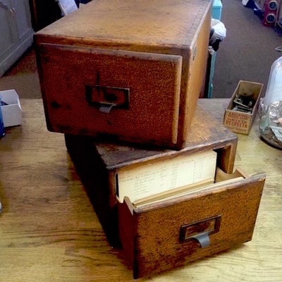 Vintage 1930s Library Oak Wood Single Drawer Card File Cabinet