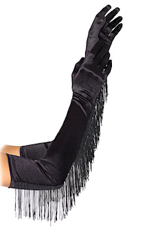 Opera Gloves Black with Fringe