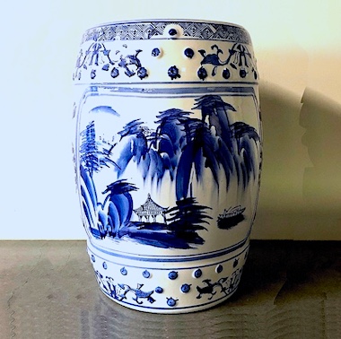 Asian Blue & White Porcelain Garden Stool 
