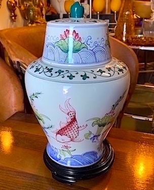 Chinoiserie Ginger Jar Koi Decorated 