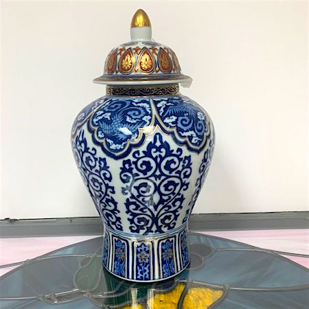 Vintage Blue, White and Gold Imari Ginger Jar