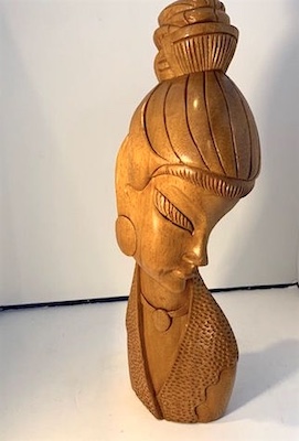 Vintage Hand Carved Wood Asian Woman Bust