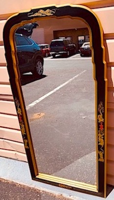 Vintage Chinoiserie Black and Gold Mirror