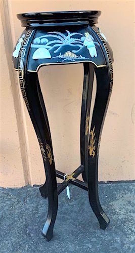 Mother Of Pearl Black Lacquer Tall Plant Stand