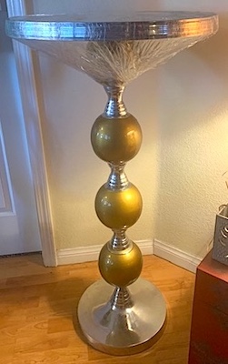 Chrome Bar Table with Gold knobs Pedestal