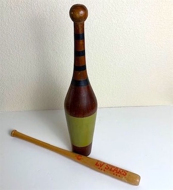 Vintage Wooden Juggling Pin & Small Bat