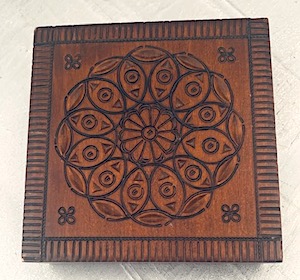 Vintage Small Hinged Wooden Box with Carvings