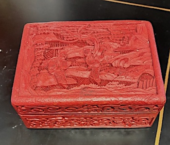 Vintage Chinese Carved Cinnabar Lacquer Box.