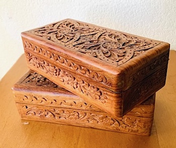 Vintage Wooden Carved Hinged Boxes