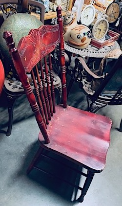 Vintage Distressed Spindle Carved Back High Chair