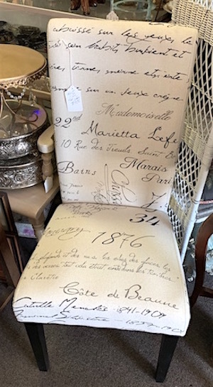 Dining French Script Fabric Accent Chair with Solid Wood Legs
