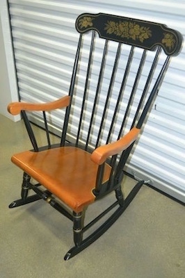 Vintage 1970s Black Hitchcock Style Painted Nichols & Stone Co. Rocker