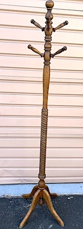 Vintage Barley Twist Spiral Carved Oak Floor Coat Rack
