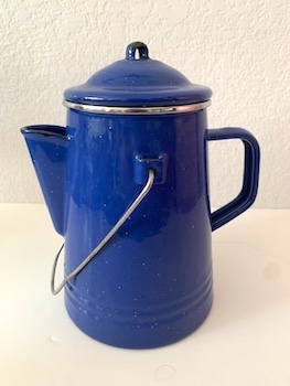Vintage Blue Enamelware Spatterware Coffee Pot
