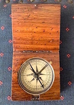 Nautical Compass in Wooden Box With Gold Anchor Motif