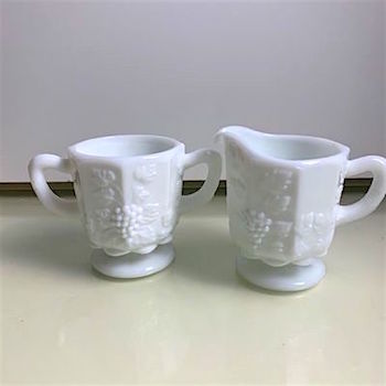 Westmoreland Milk Glass Cream and Sugar Bowl Paneled Grapes 