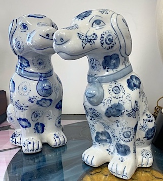 Porcelain Blue Floral and White Doggies