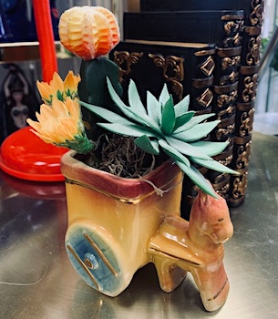 Vintage 50's Shawnee Pottery Donkey & Cart Planter