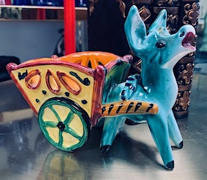Vintage 60's Italian Pottery Donkey & Cart Planter