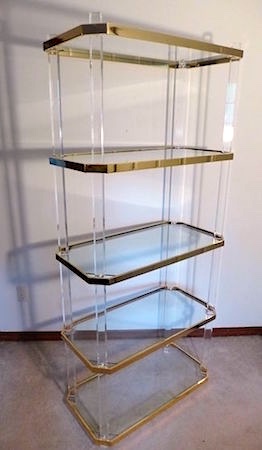 Hollywood Regency Lucite & Brass Back Bar
