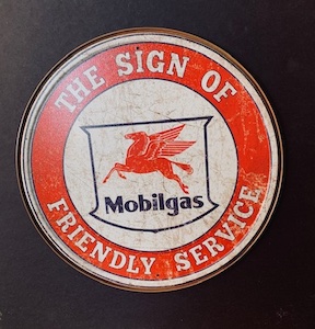 Mobil Gas Reproduction Aged Vintage Round Tin Sign