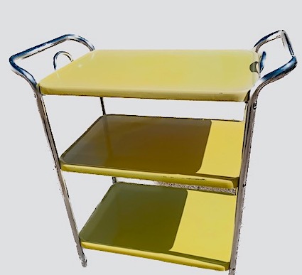 Vintage Yellow 3-tier Metal Utility Kitchen Cart Clear Plastic Wheels