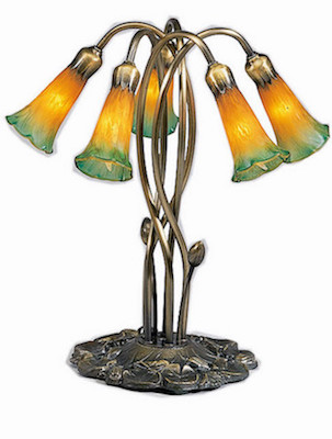 Angel Trumpet Lamp with Triple Amber and Green Shades