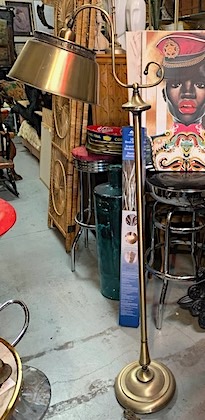 Vintage Metal French Floor Lamp With Antique Brass Finish