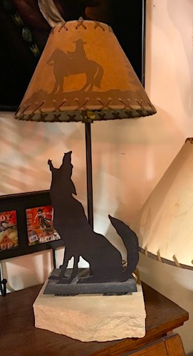 Western Coyote Table Lamp with Kraft Shade