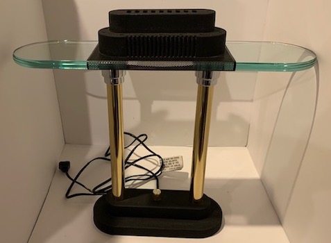 Memphis Table Lamp Design in Black, Gold and Chrome with Oval Glass to