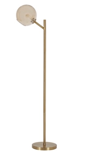 ushed Brass Metal with Amber Globe Floor Lamp