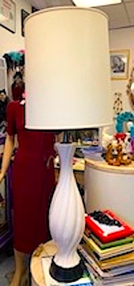 Mid Century White Glazed Ceramic Serpentine Lamp Base