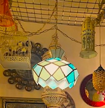 1970s Stained glass Swag Lamp
