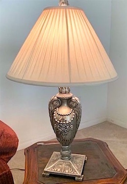 Silver Pewter Matte Ornate Table Lamp