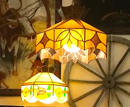 1970s Stained glass Swag Lamp