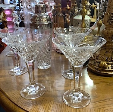 Vintage Etched Dublin Crystal Clear Footed Martini Set by Godinger