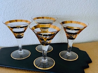 Set of 4 Gold Rings Martini Mini Glasses