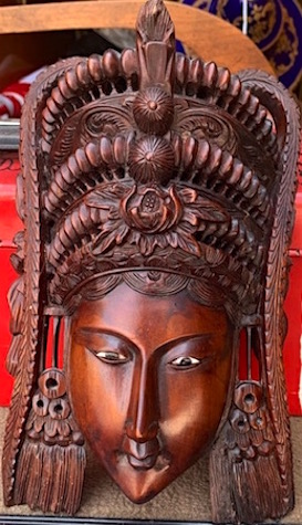 Bali Goddess Wood Hand Carved Face Wall Mask