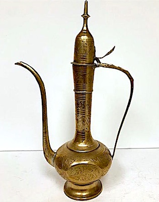 Cool Middle Eastern Engraved Brass Tall Genie Teapot