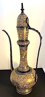 Cool Middle Eastern Engraved Brass Tall Genie Teapot