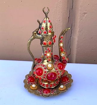 Cool Middle Eastern Engraved Brass Tall Genie Teapot