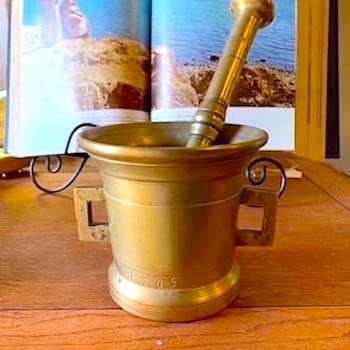 Vintage Apothecary Mortar and Pestle Set 19th Century Heavy Solid Brass