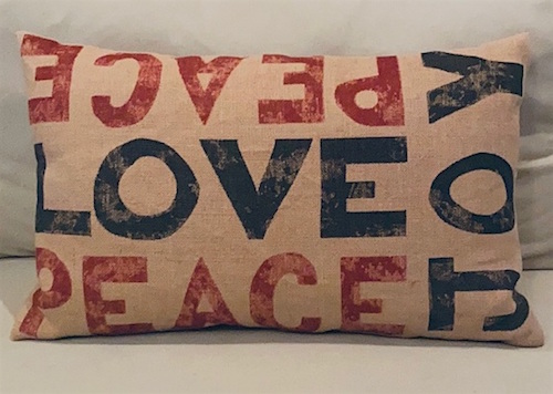 Burlap Lumbar Pillow Peace Love Joy