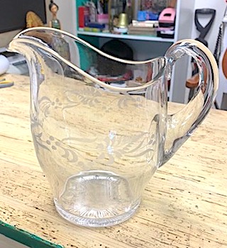 Vintage Etched Clear Glass Pitcher