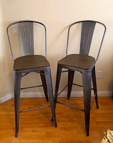 Western Industrial Metal Stools with Wood Seats