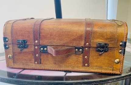 Small Tan Wooden Suitcase