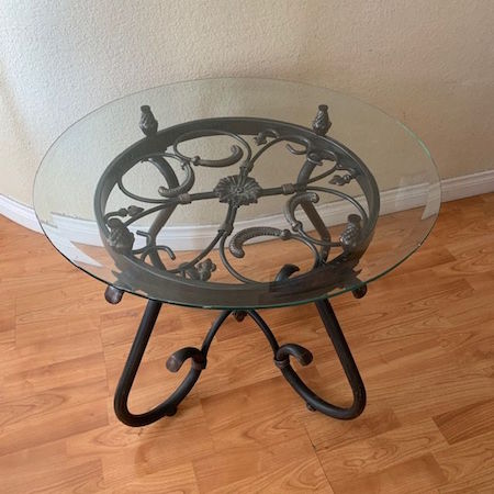 Black Ornate Base with Glass Top Table