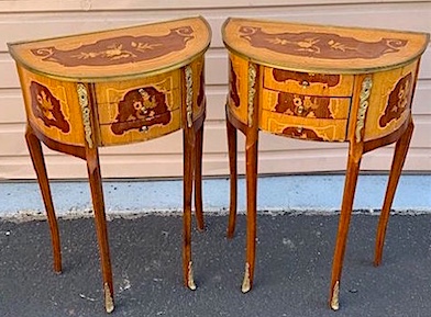 Vintage Half Circle Marquetry Side Table/Nightstand
